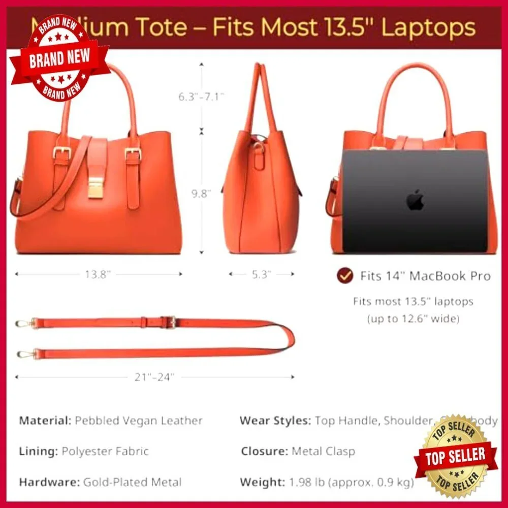 Medium Vegan Leather Tote Bag with Crossbody Strap for Work Travel